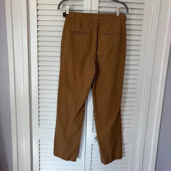 King & Tuckfield men's Tan Tab trousers 29 linen cotton toffee pleated *flaws*